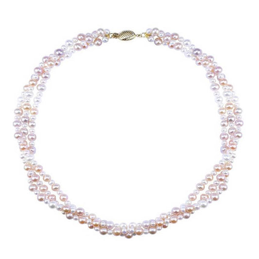 14k Multi Pink Freshwater Pearl 3 Strand Twist Necklace 18"