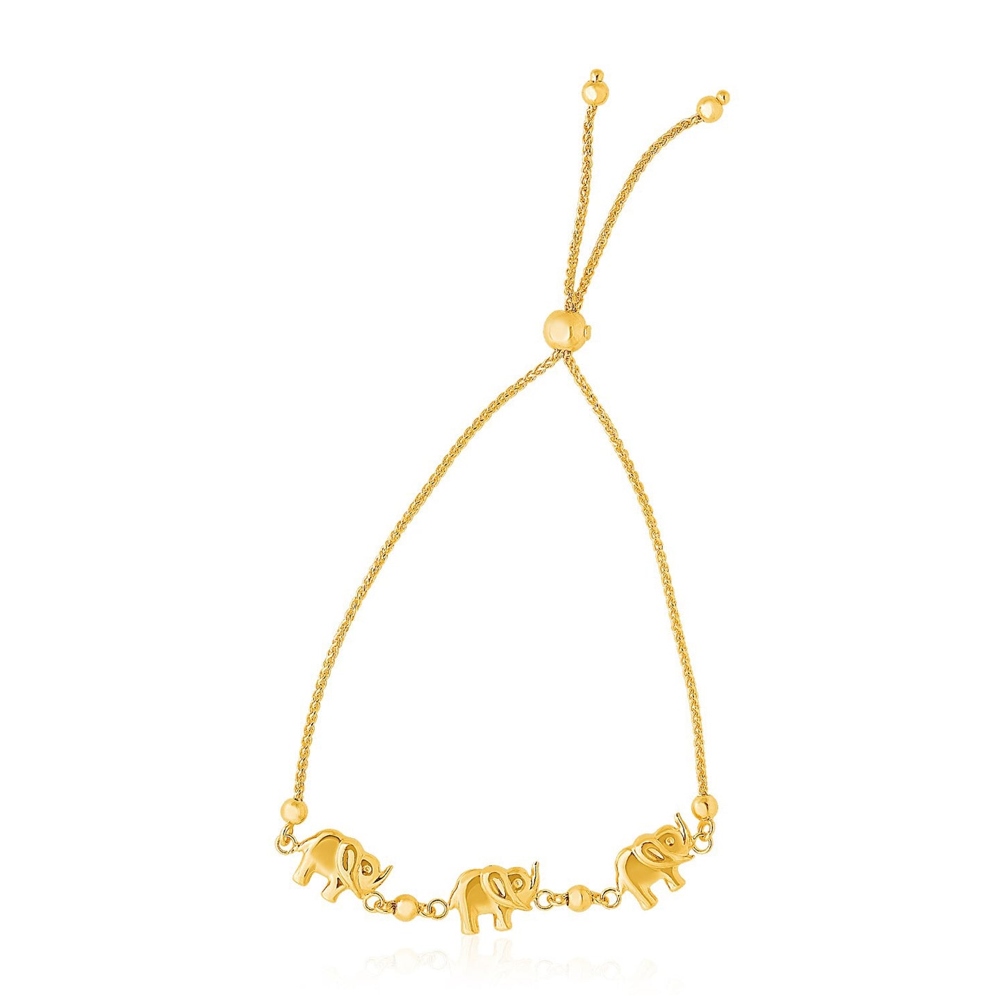 14k Yellow Gold Elephant Station Lariat Style Bracelet (1.00 mm)