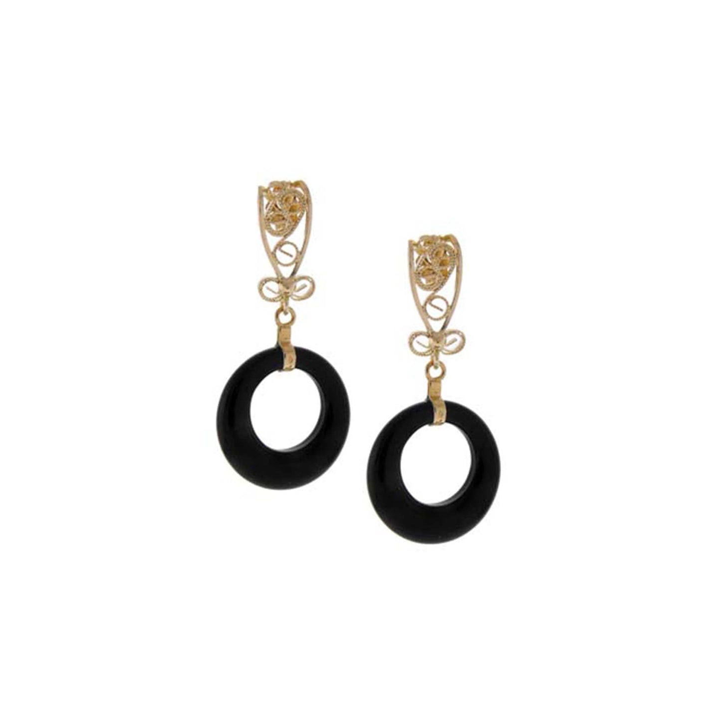 14k Black Onyx Donut Fancy Gold Top Post Earring