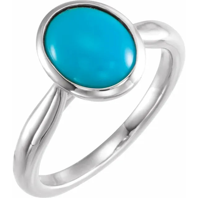 Sterling Silver 10x8 mm Natural Turquoise Cabochon Ring