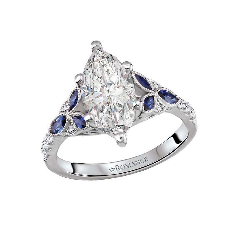 14k White gold diamond and sapphire engagement ring mounting