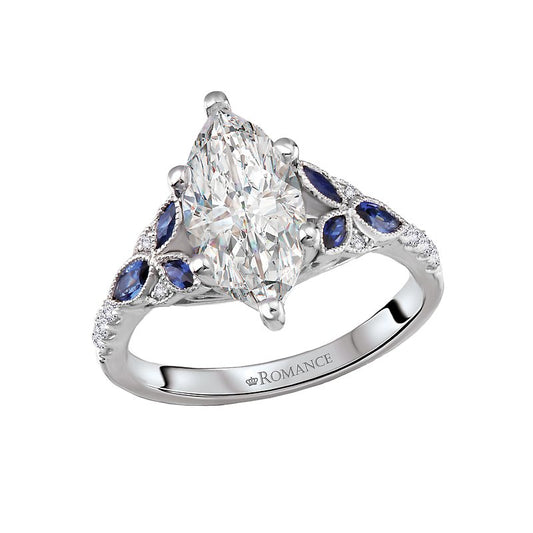 14k White gold diamond and sapphire engagement ring mounting