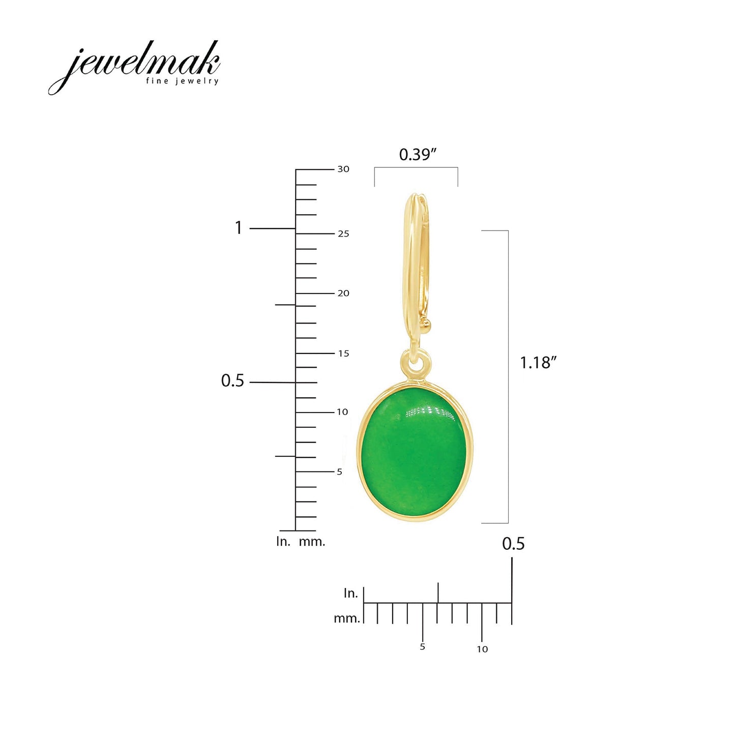 14k Green Jade Bezel Huggie Hoop Drop Earrings