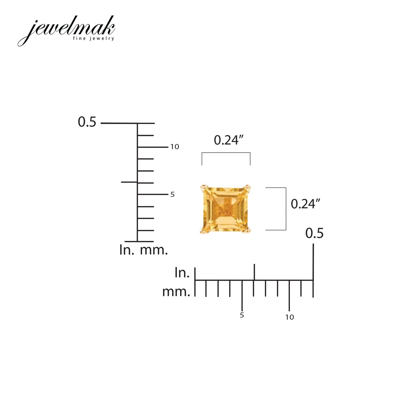 14k Citrine Square Stud Earring