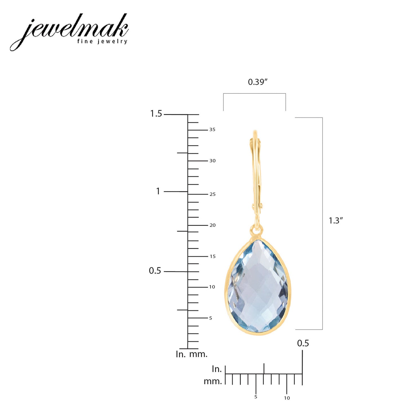 14k Blue Topaz Pear Bezel Leverback Earring