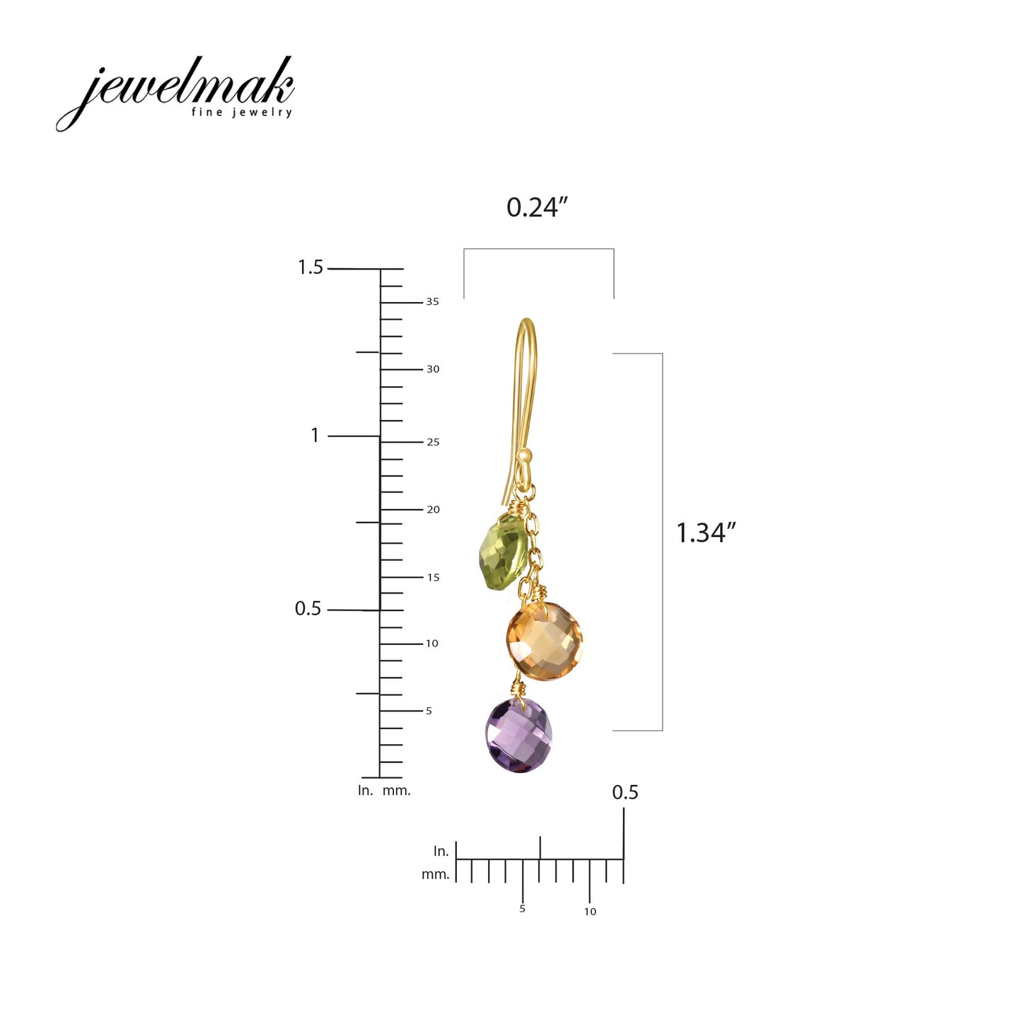 14k Peridot, Citrine, and Amethyst Triple Coin Hook Earring