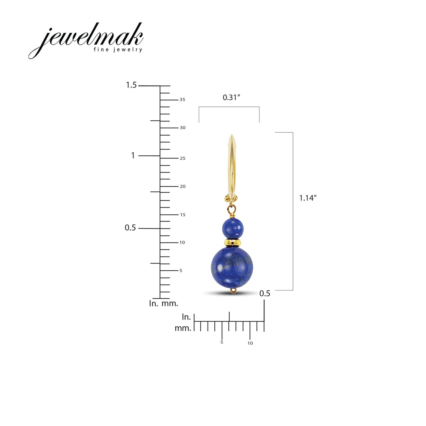 14k Lapis Dual Ball Huggie Hoop Drop Earrings