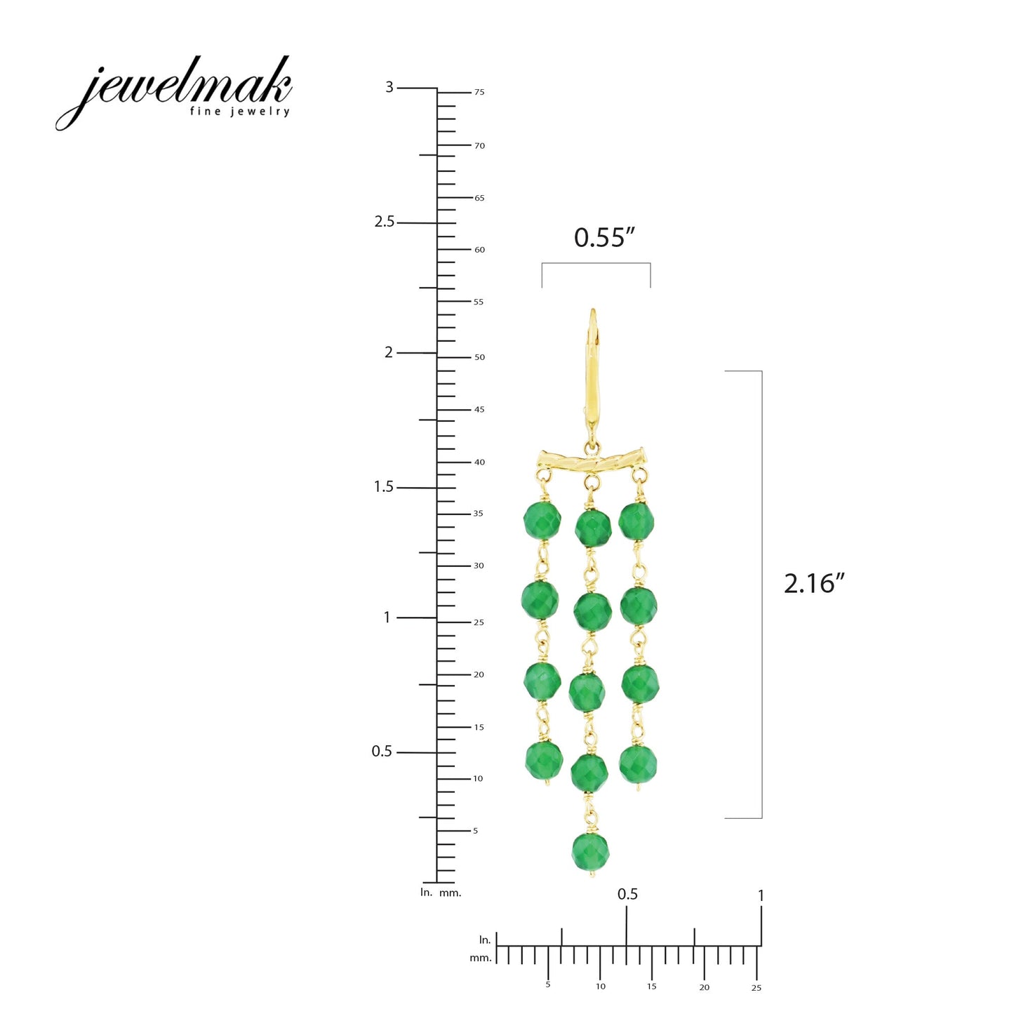 14k Green Onyx Triple-Row Chandelier Leverback Dangle Earring