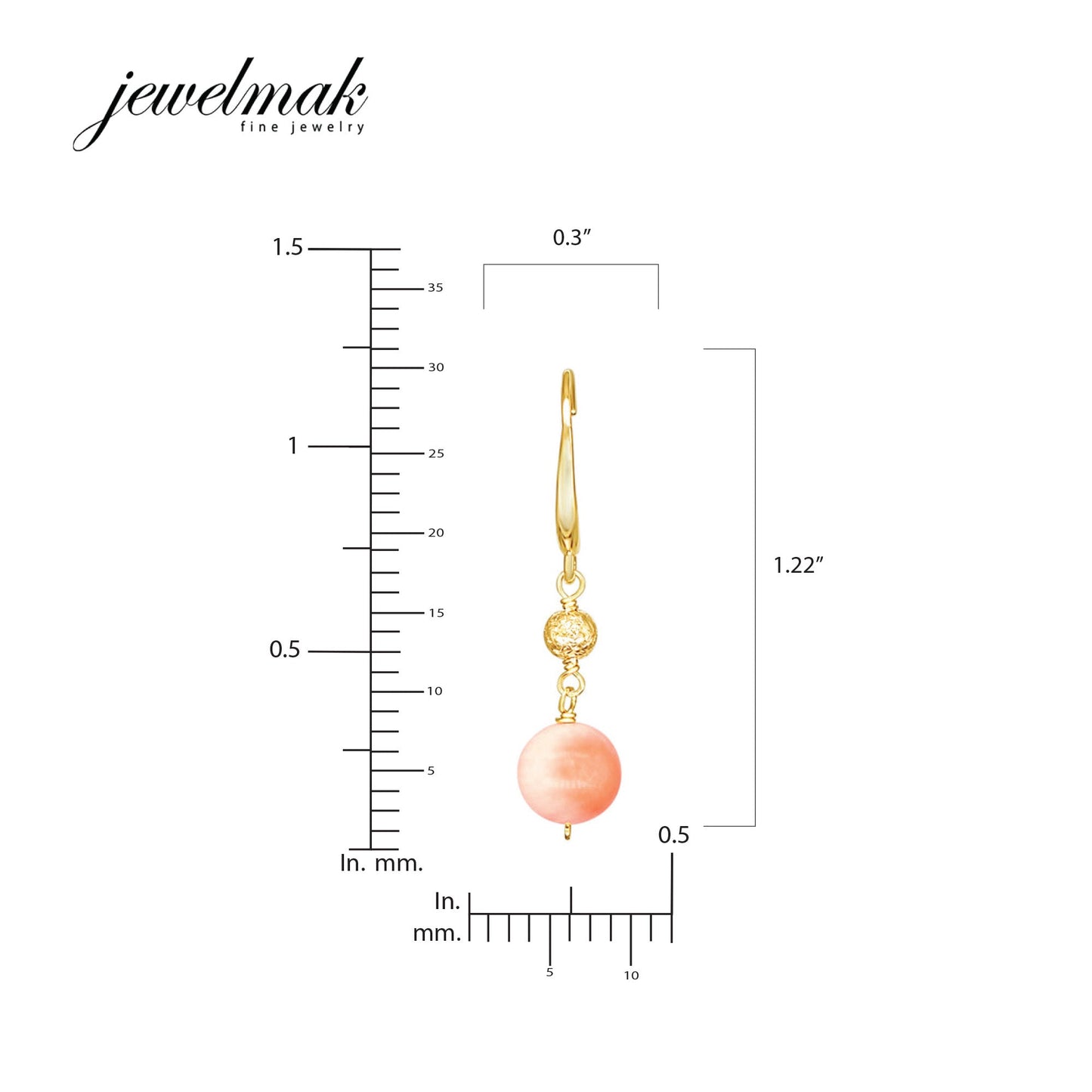 14k Coral Gold Ball Leverback Earring