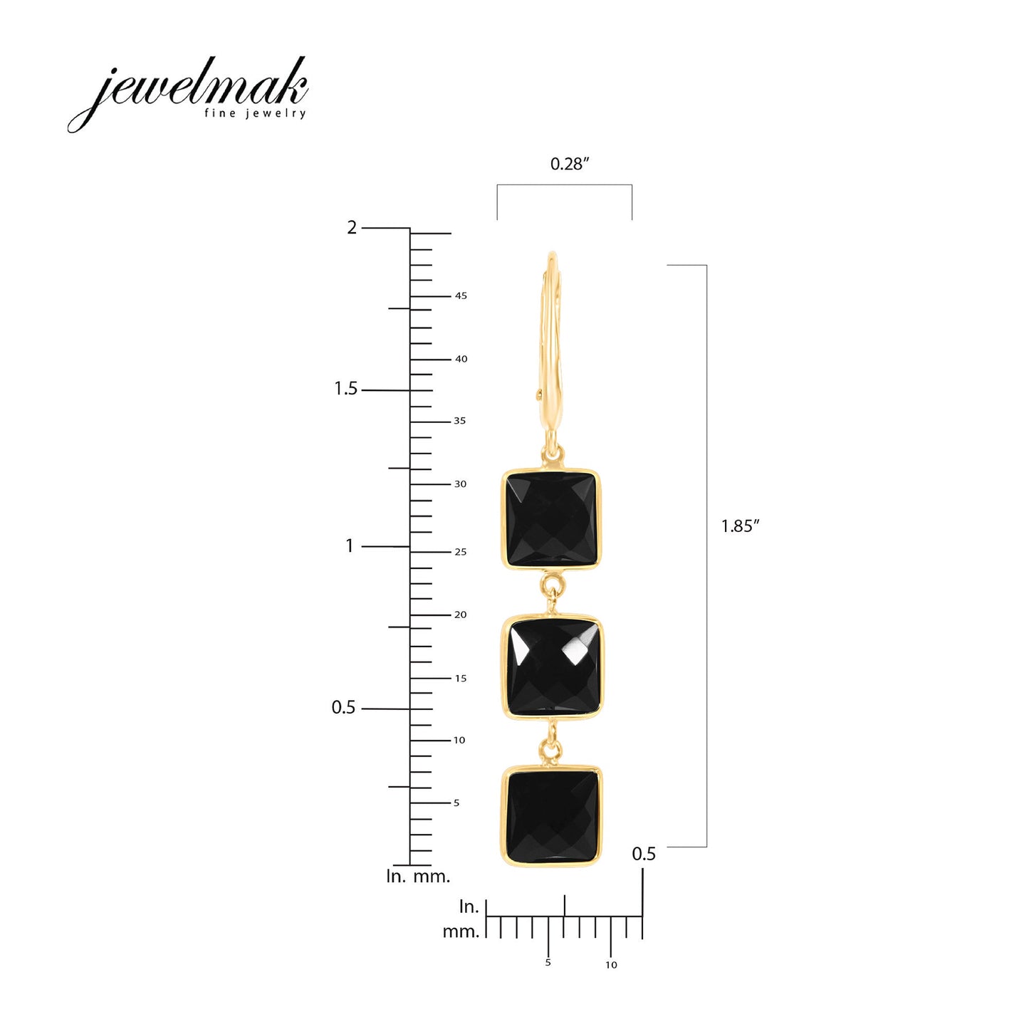 14k Black Onyx Faceted Square 2 or 3 Link Leverback Earring