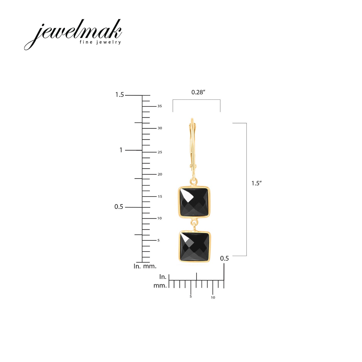 14k Black Onyx Faceted Square 2 or 3 Link Leverback Earring