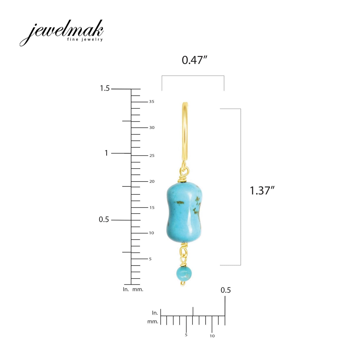 14k Turquoise Dog Bone C Shape Post Earrings