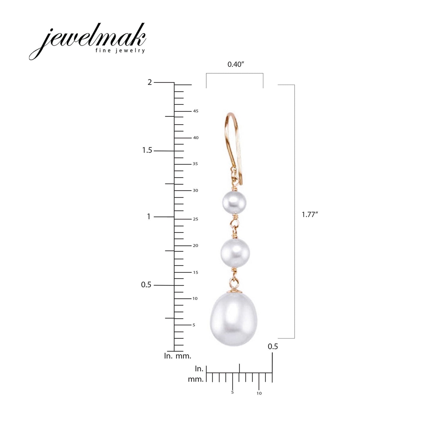 14k White Freshwater Pearl 3 Link Earring