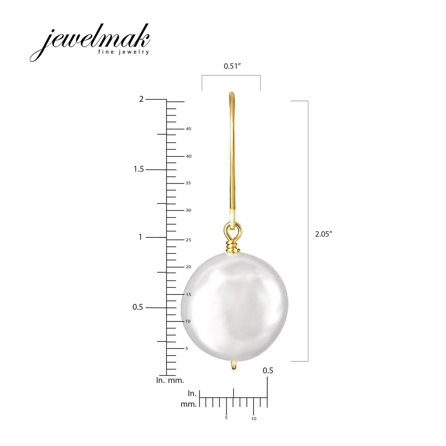 14k White Freshwater Coin Pearl Leverback Earring