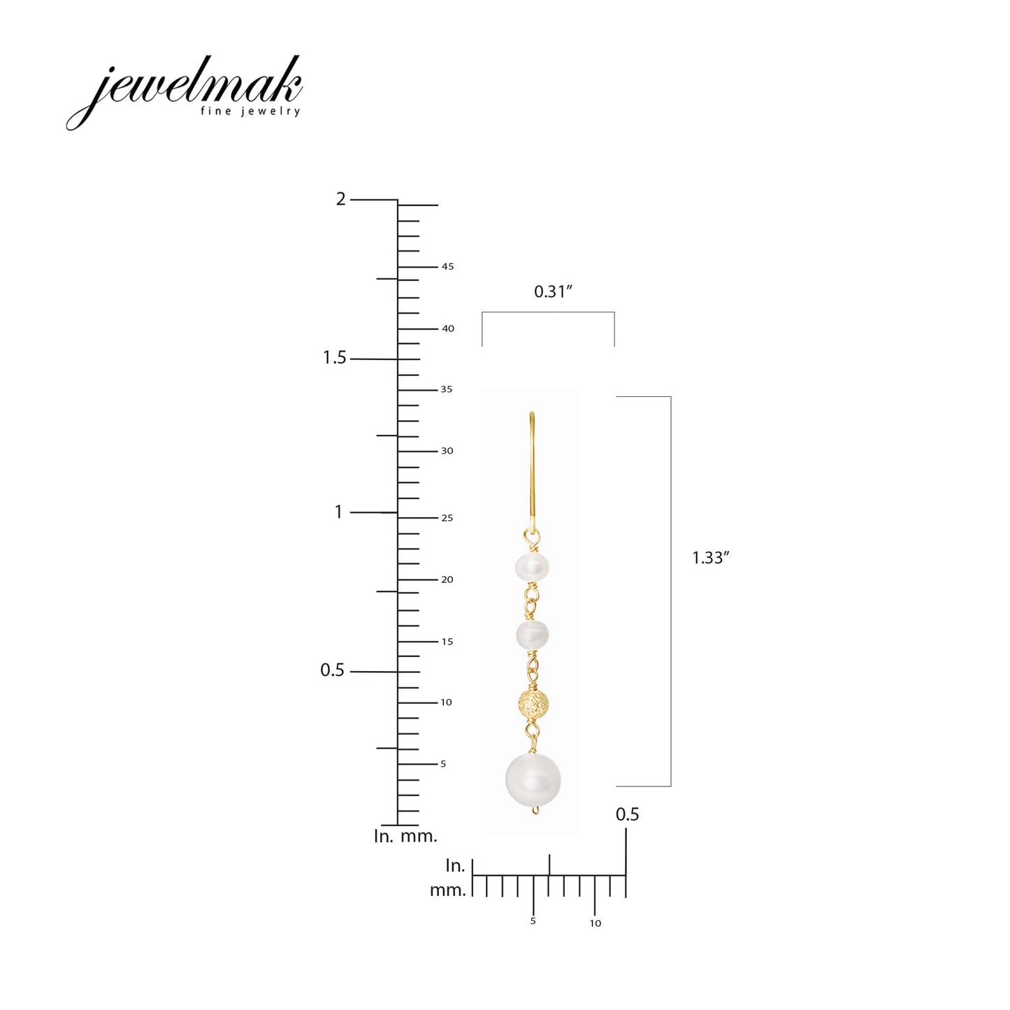 14k White Freshwater Pearl Link Leverback Dangle Earring