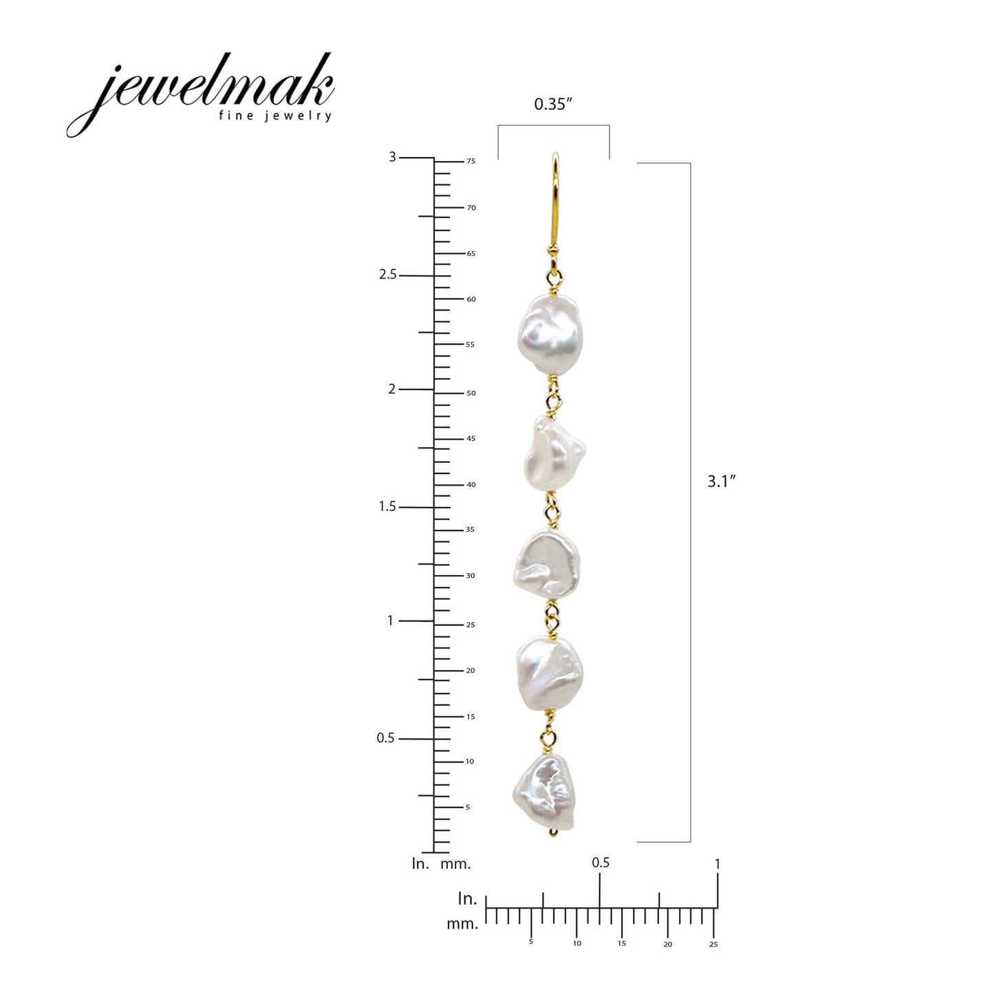 14k Keshi Pearl Linear Drop Hook Earrings