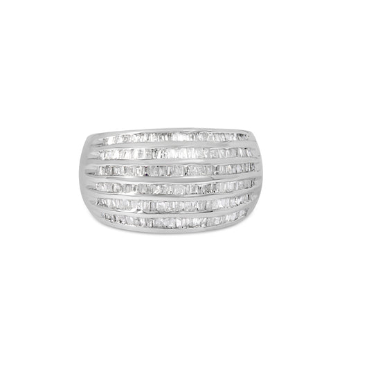 1.00 cttw Baguette-Cut Diamond 6-Row Channel Set Domed Tapered Cocktail Fashion Ring in Sterling Silver