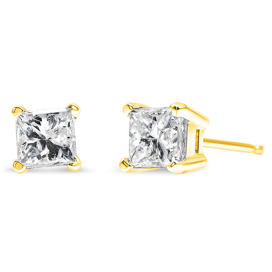 1/5 cttw Princess-Cut Square Near Colorless Diamond Classic 4-Prong Solitaire Stud Earrings in 14K Yellow Gold