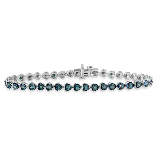 Black Rhodium over 1.00 cttw Miracle Set Diamond Heart-Link Tennis Bracelet in Sterling Silver