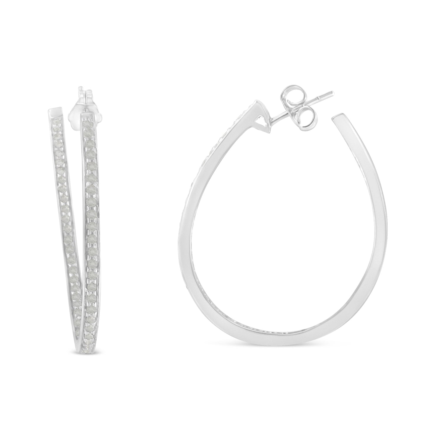 1.00 cttw Diamond Inside-Out Hoop Earrings in 10K White Gold