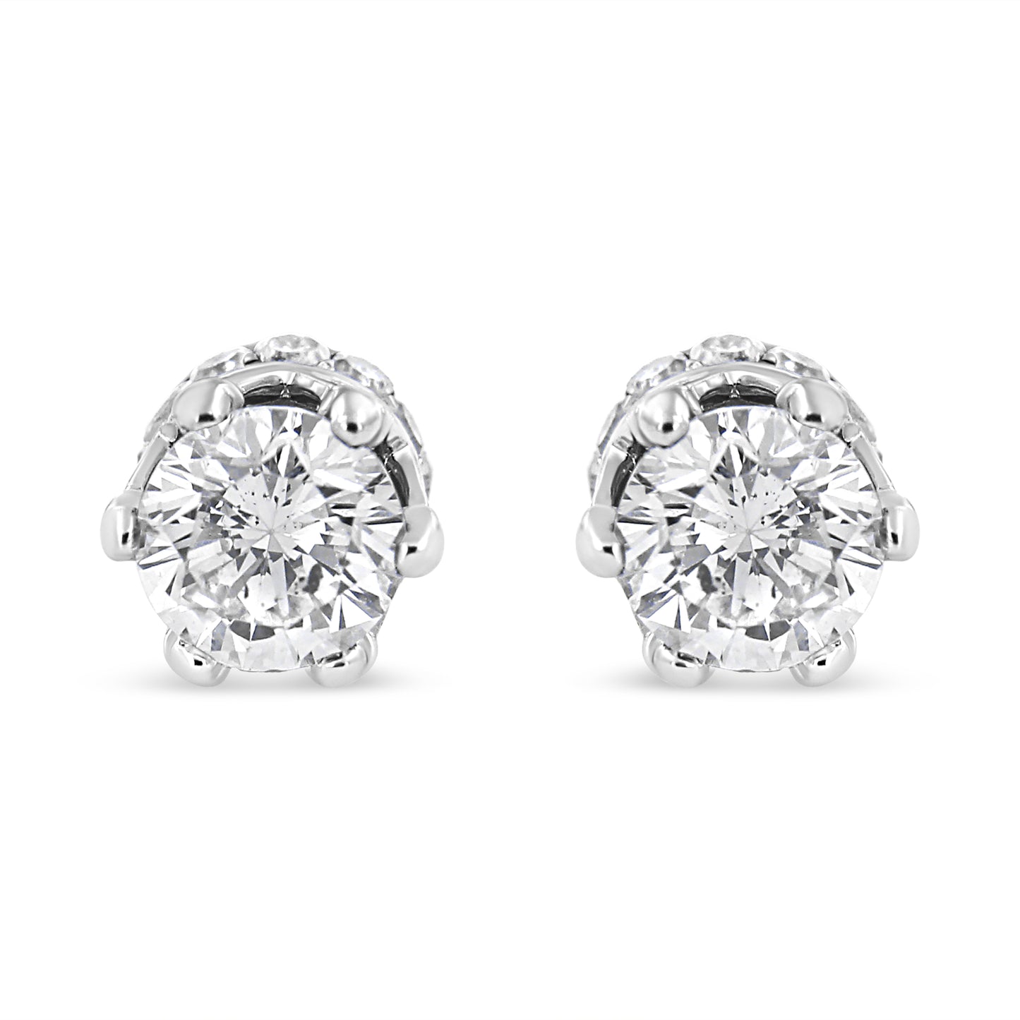 1.00 cttw Round Cut Prong-Set Diamond Crown Stud Earring in 14K White Gold