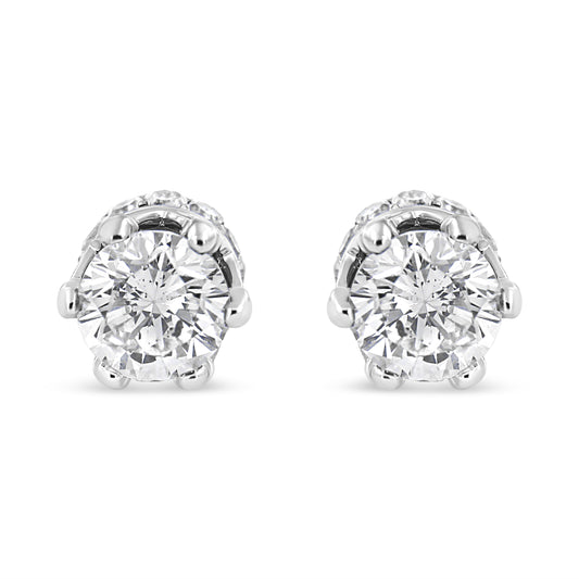 1.00 cttw Round Cut Prong-Set Diamond Crown Stud Earring in 14K White Gold