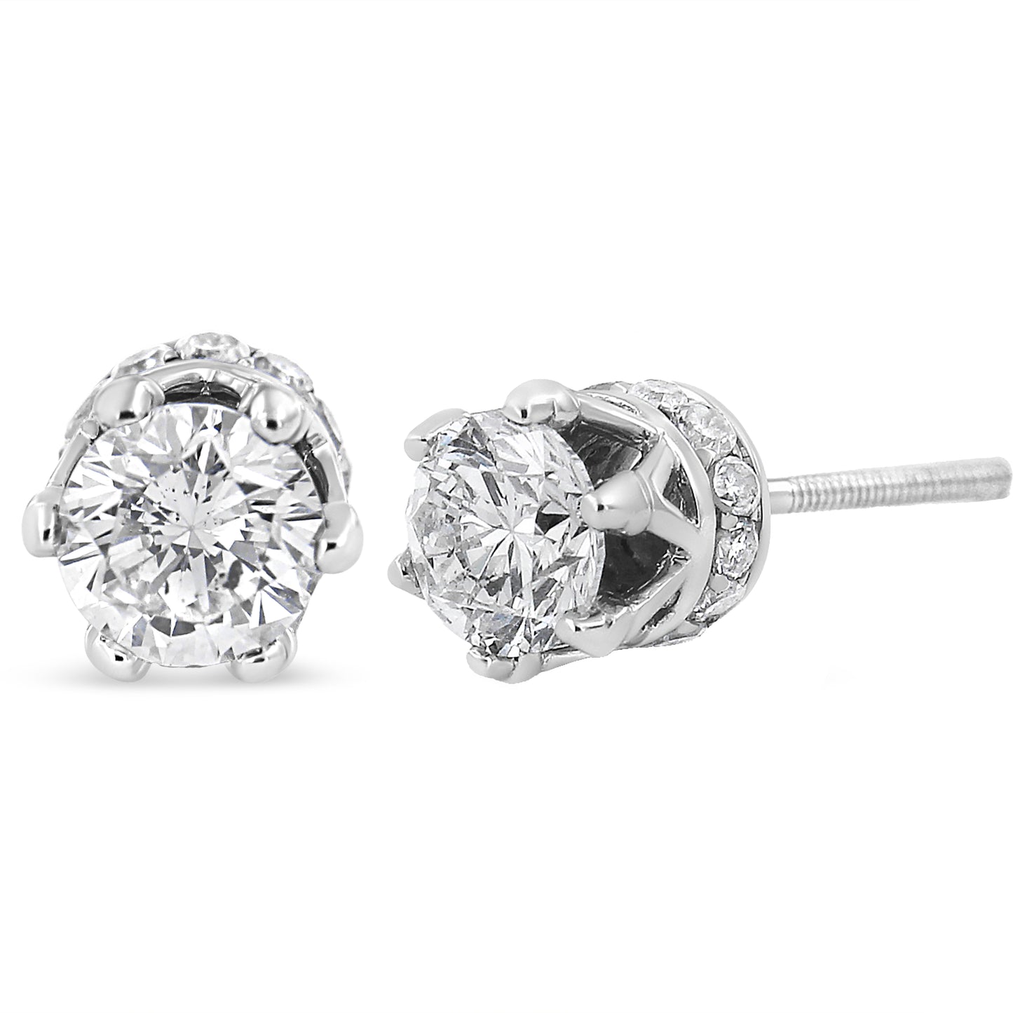 1.00 cttw Round Cut Prong-Set Diamond Crown Stud Earring in 14K White Gold