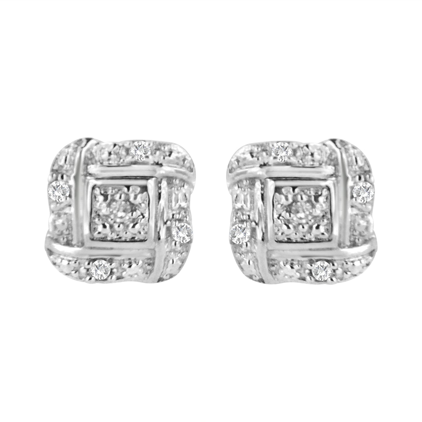 Round-Cut Diamond Swirl Square Knot Stud Earrings in Sterling Silver