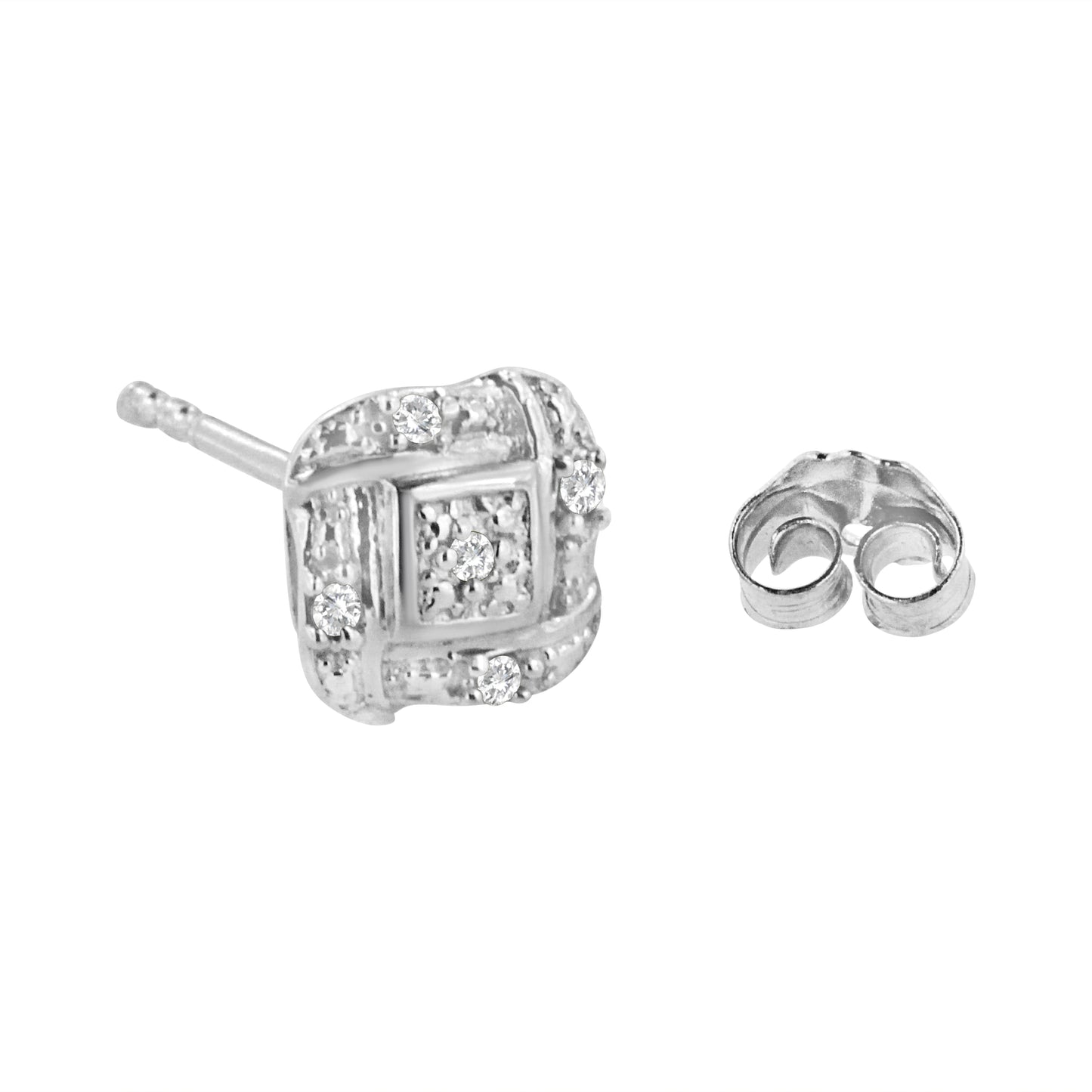 Round-Cut Diamond Swirl Square Knot Stud Earrings in Sterling Silver