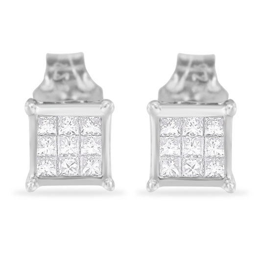 Princess Cut Diamond Square Stud Earrings in Sterling Silver