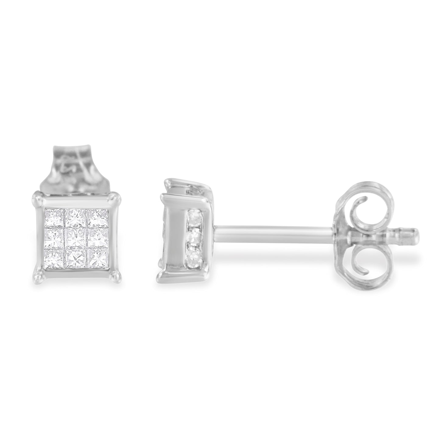 Princess Cut Diamond Square Stud Earrings in Sterling Silver