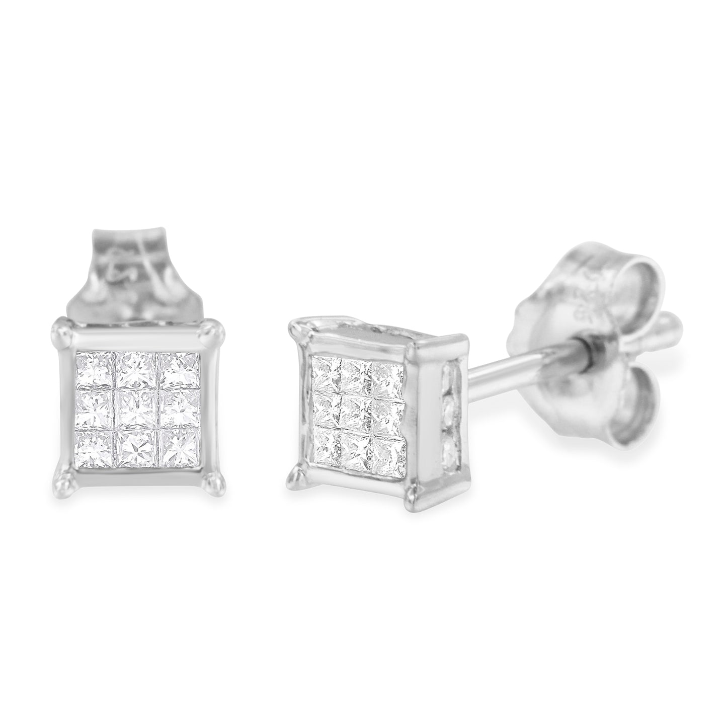 Princess Cut Diamond Square Stud Earrings in Sterling Silver