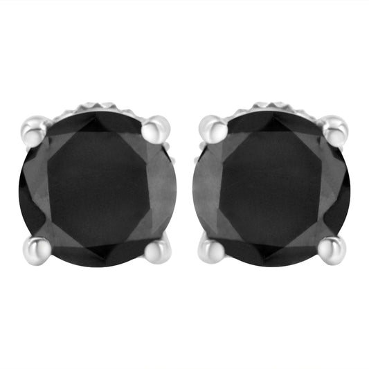 1/2 cttw Round Brilliant-Cut Black Diamond Classic 4-Prong Stud Earrings in Sterling Silver