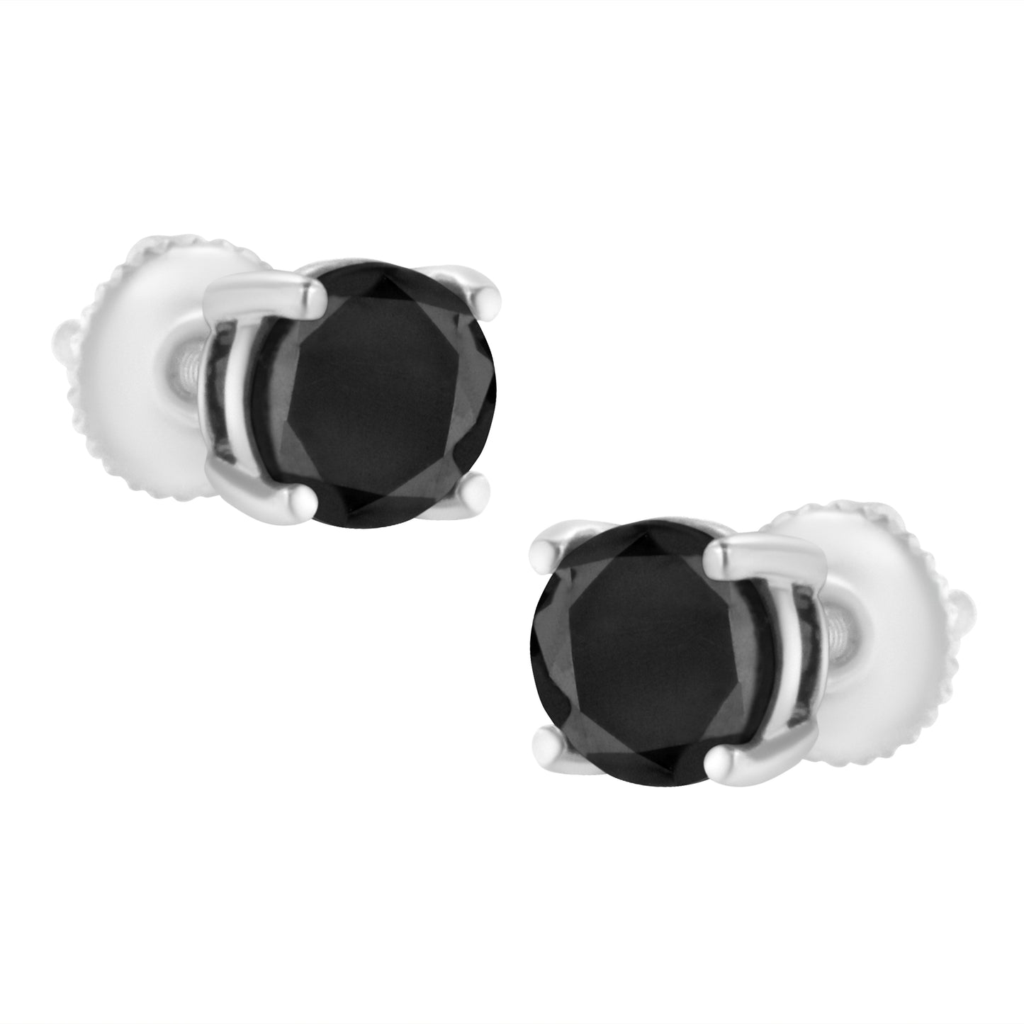 1/2 cttw Round Brilliant-Cut Black Diamond Classic 4-Prong Stud Earrings in Sterling Silver