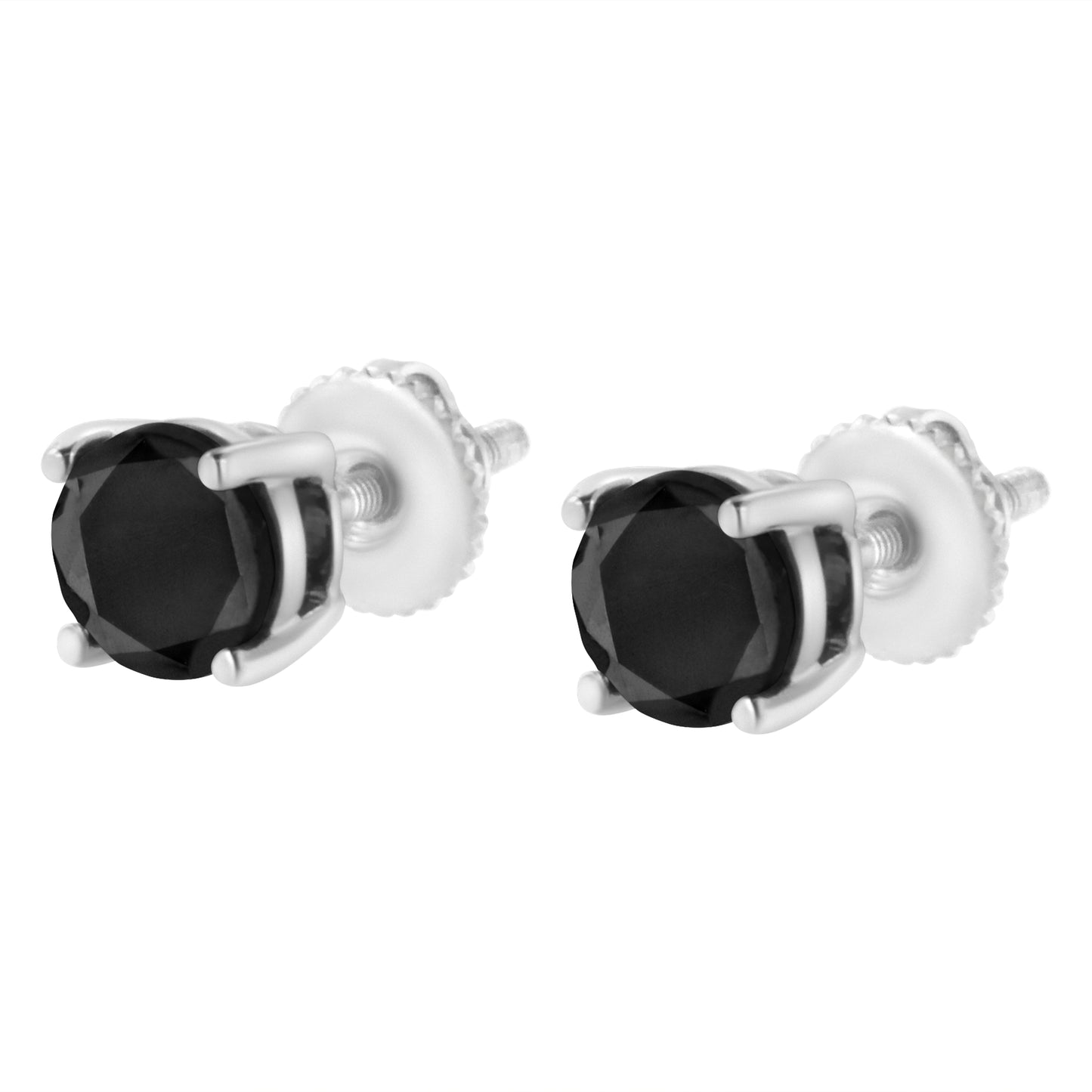 1/2 cttw Round Brilliant-Cut Black Diamond Classic 4-Prong Stud Earrings in Sterling Silver