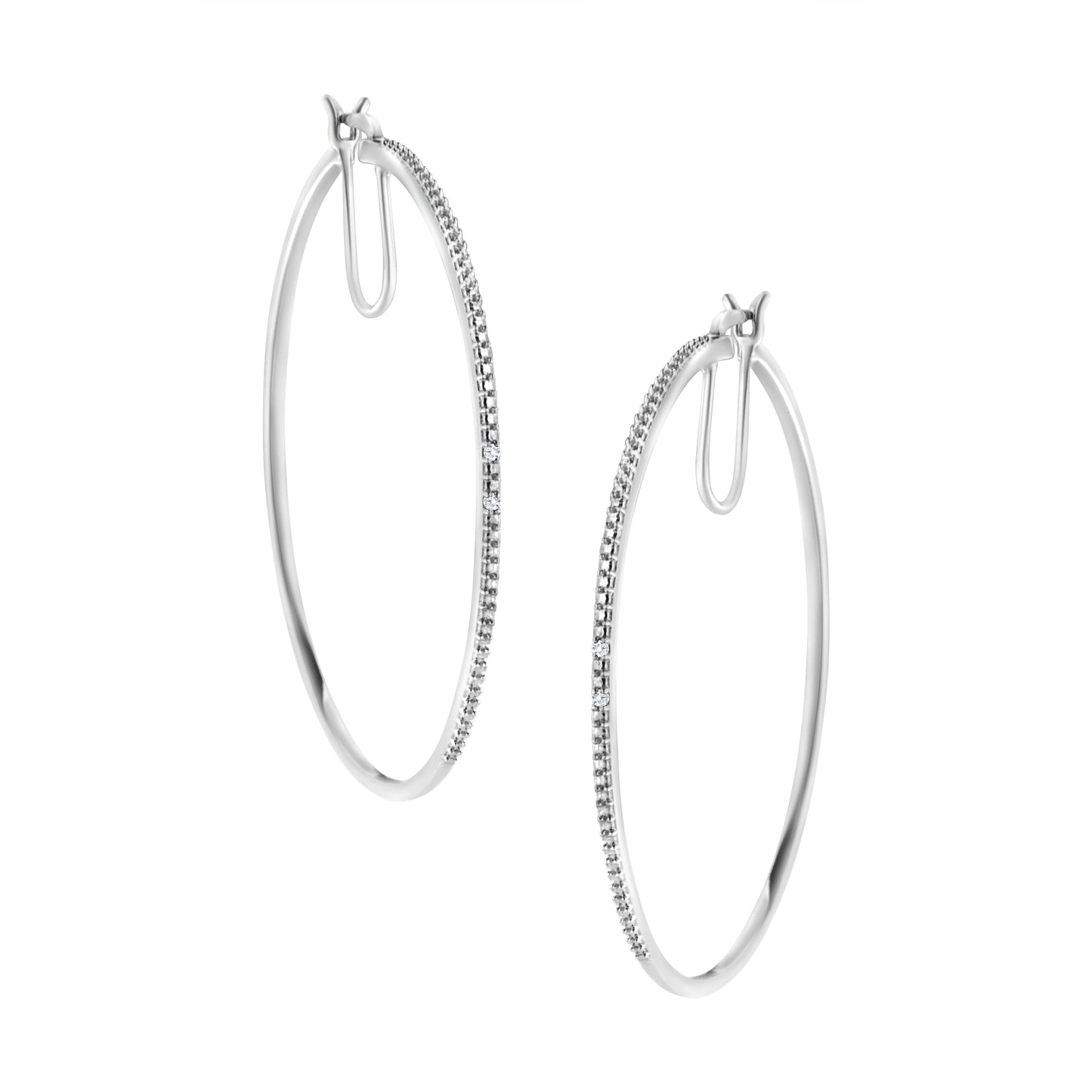 Diamond Medium Sized Hoops Earrings in Sterling Silver