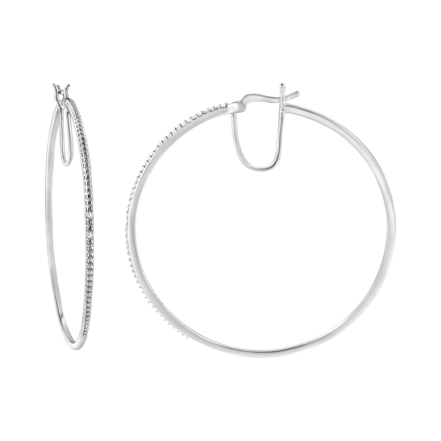 Diamond Medium Sized Hoops Earrings in Sterling Silver