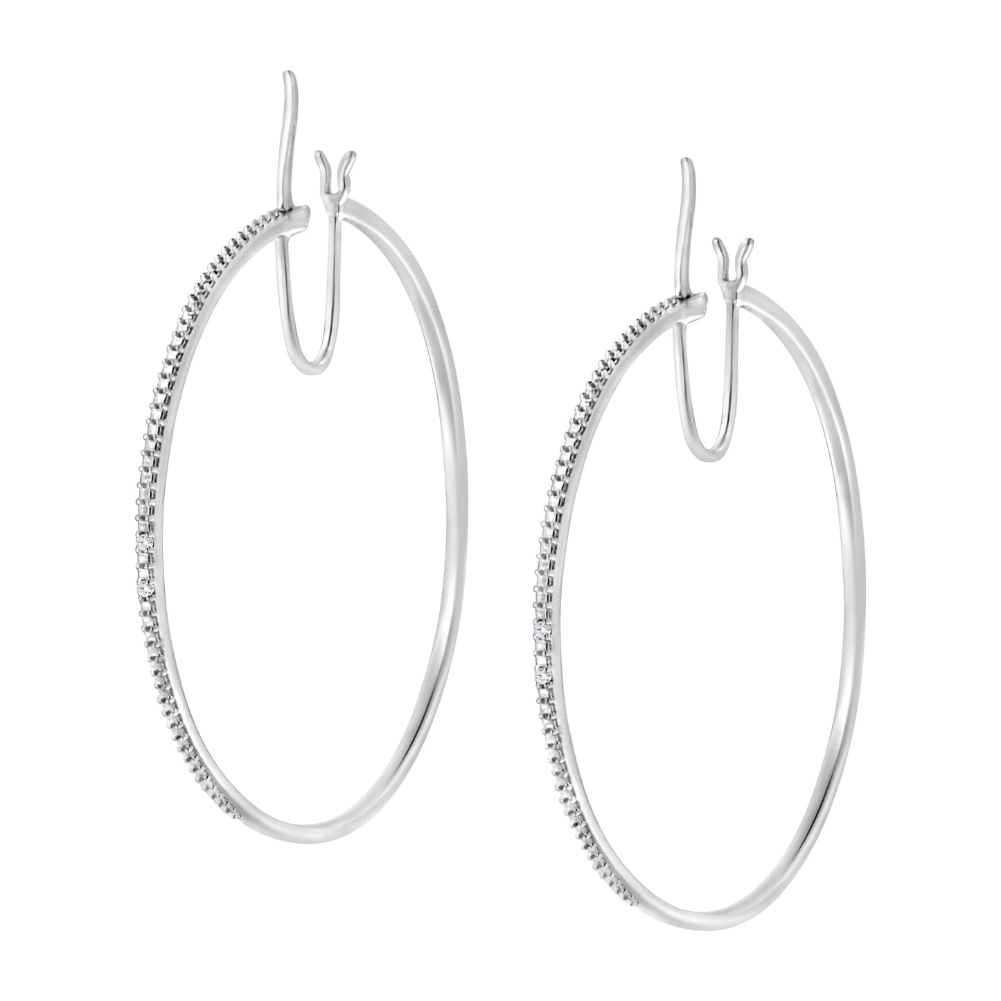 Diamond Medium Sized Hoops Earrings in Sterling Silver