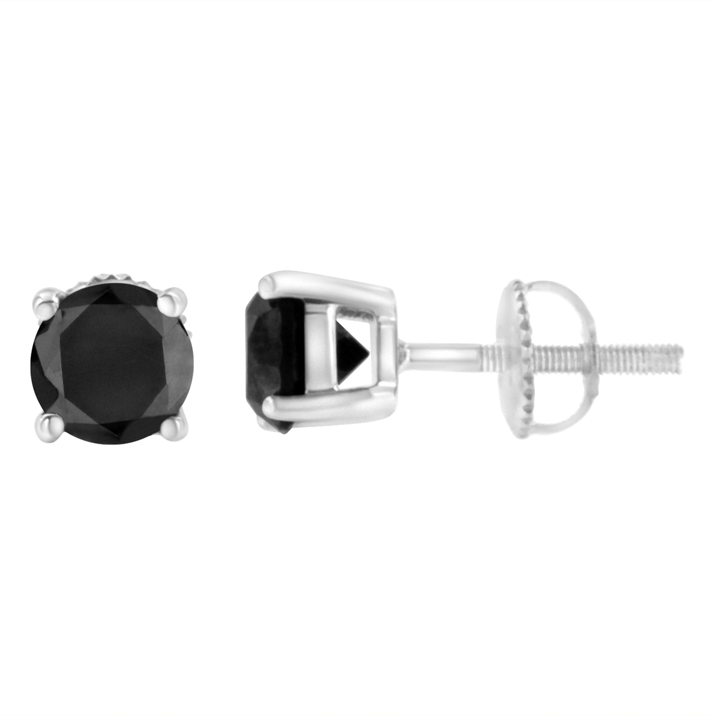 1/2 cttw Round Brilliant-Cut Black Diamond Classic 4-Prong Stud Earrings in Sterling Silver