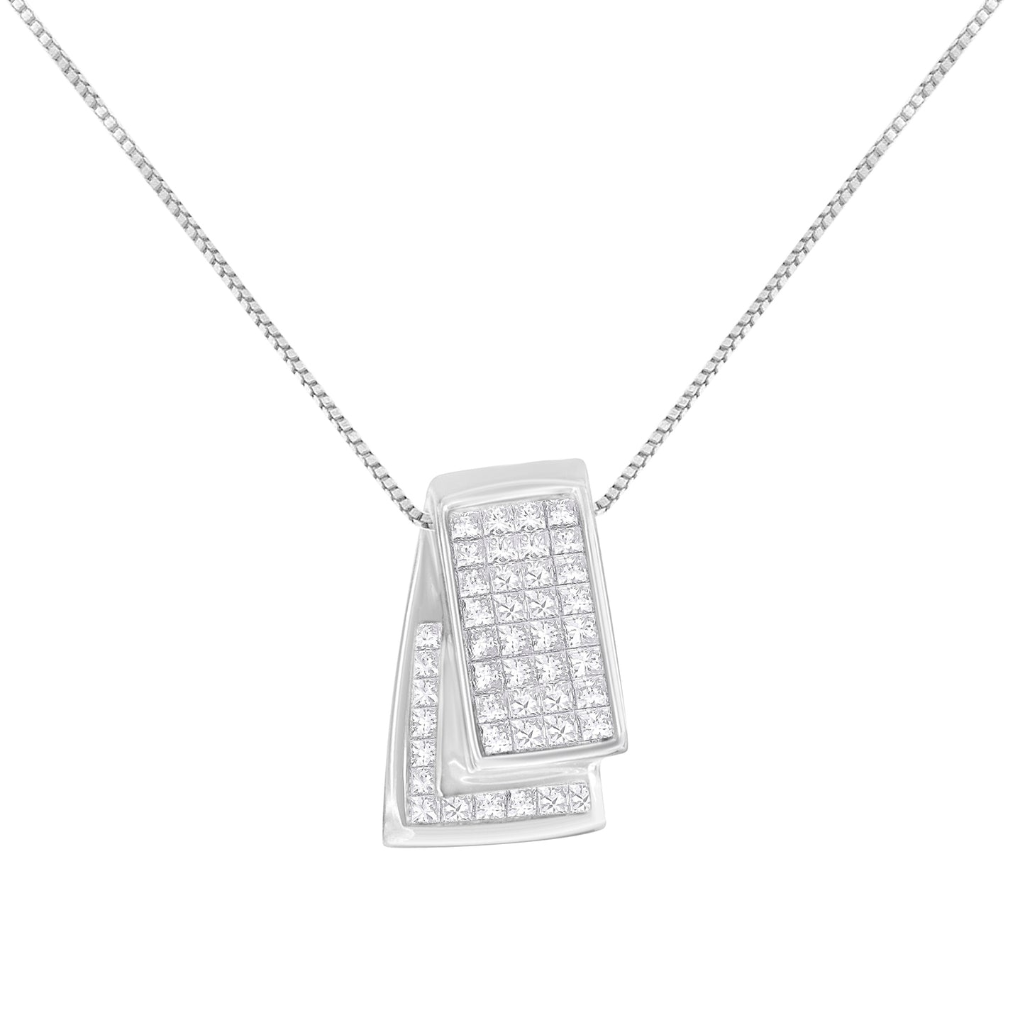 Diamond Box Pendant Necklace in 14K White Gold