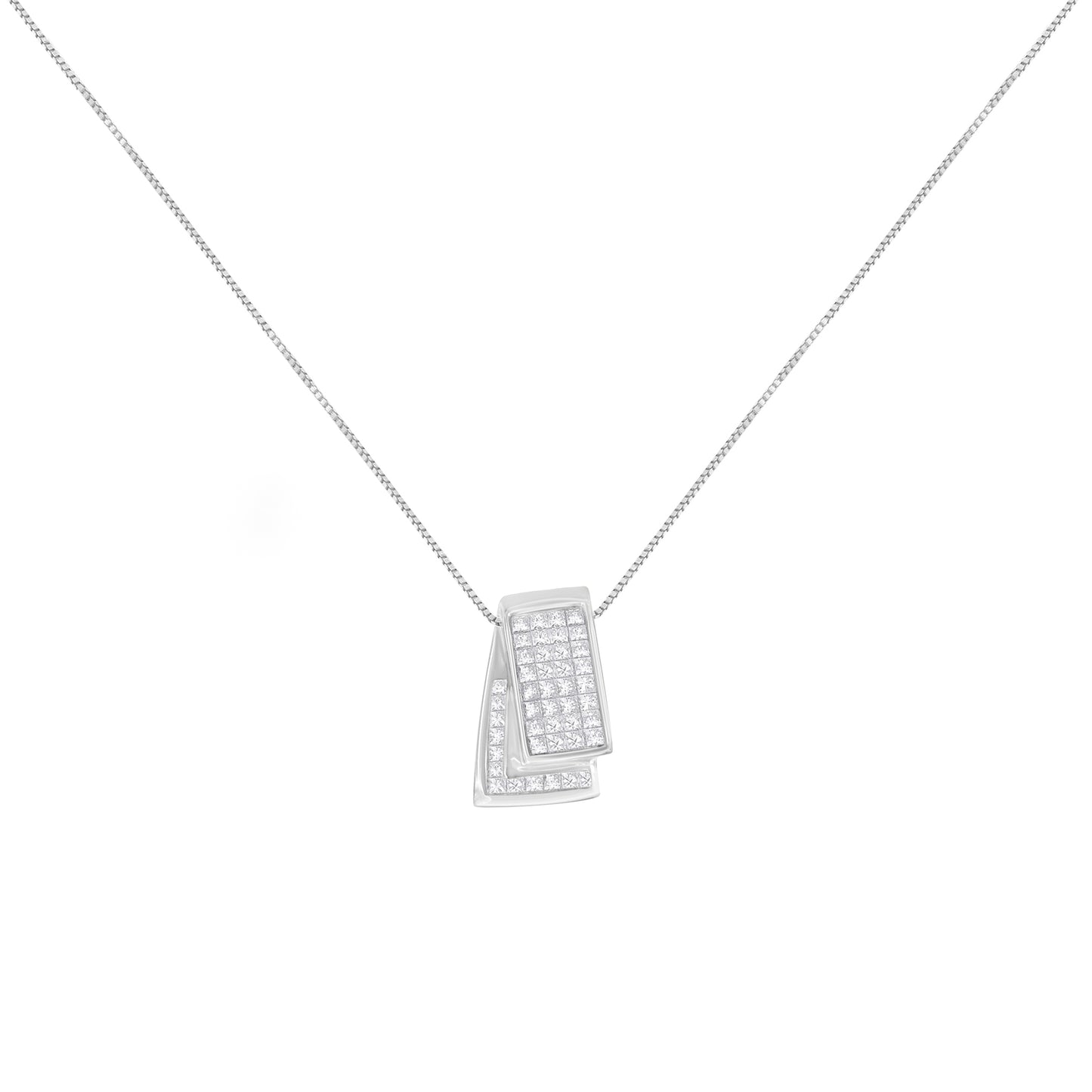 Diamond Box Pendant Necklace in 14K White Gold