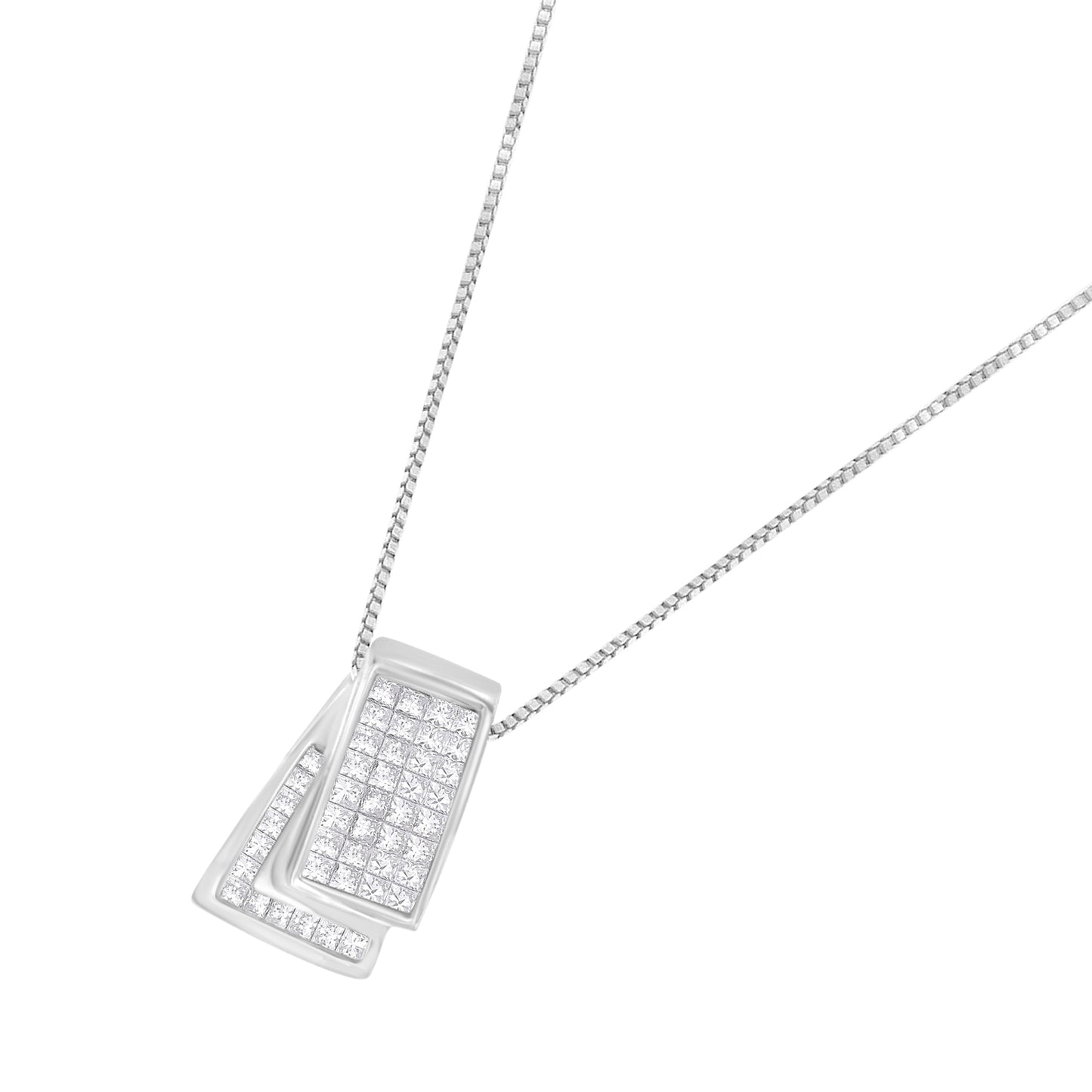 Diamond Box Pendant Necklace in 14K White Gold