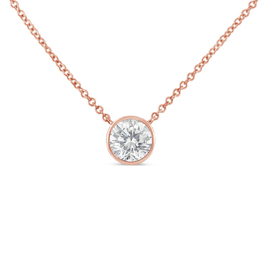 1/10 Carat Round Brilliant-Cut Diamond Modern Bezel-Set Solitaire Pendant Necklace in 10K Rose Gold