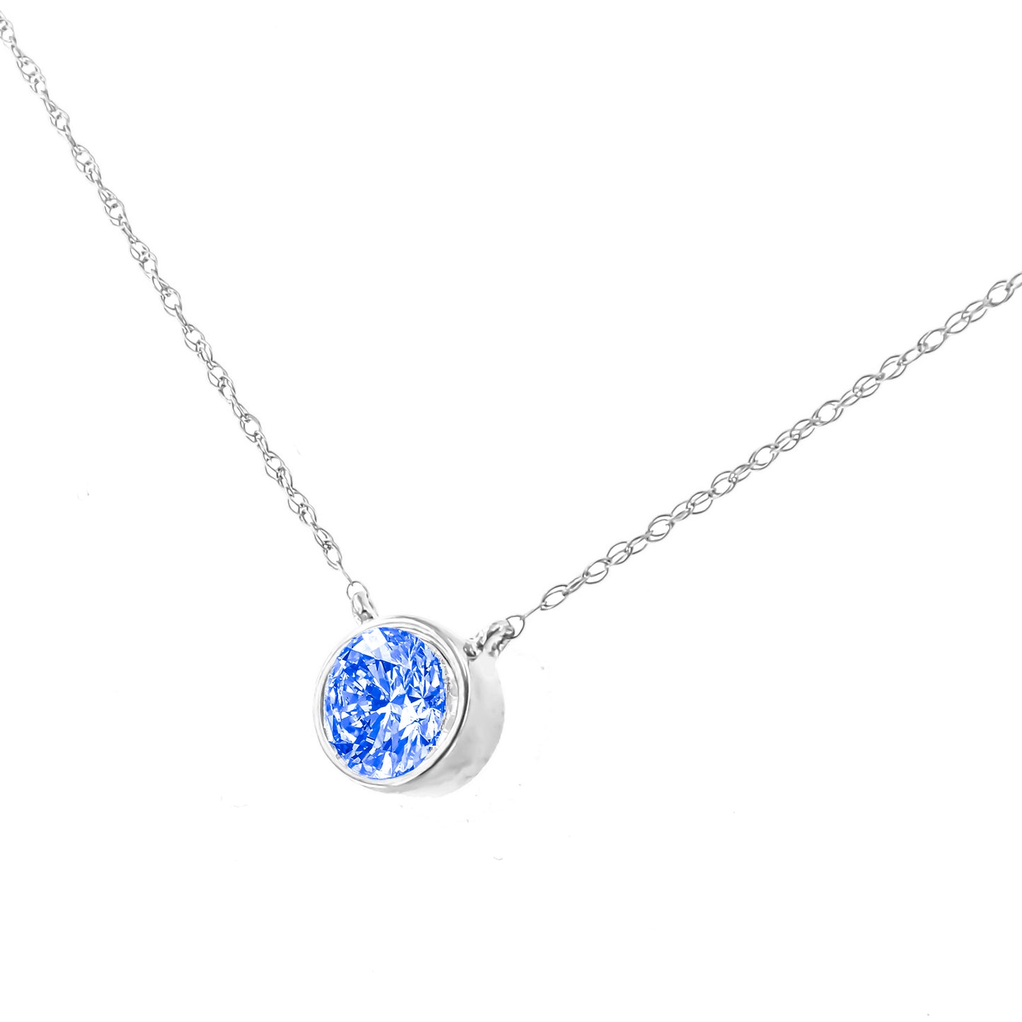 1/10 Carat Blue Diamond Suspended Bezel-Set Solitaire Adjustable Pendant Necklace