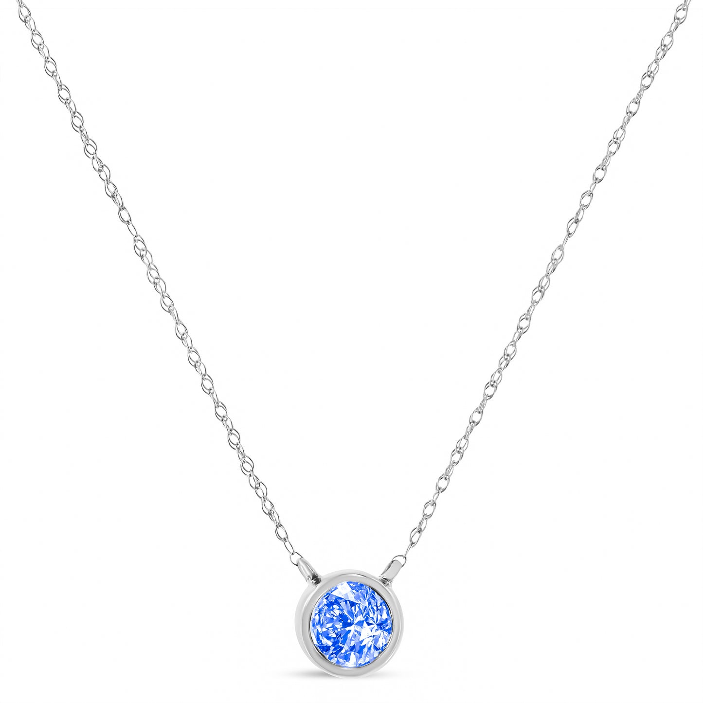 1/10 Carat Blue Diamond Suspended Bezel-Set Solitaire Adjustable Pendant Necklace