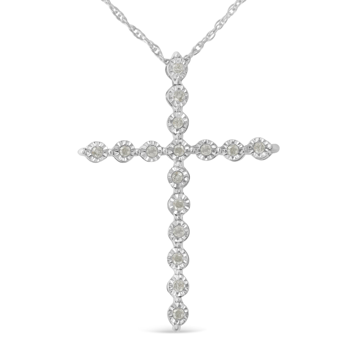 1/6 cttw Brilliant-Cut Diamond Miracle-Set Shared Prong Cross Pendant Necklace in Sterling Silver