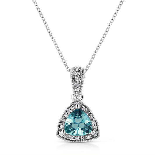 7x7 mm Trillion Cut Blue Topaz Gemstone and Diamond Pendant Necklace