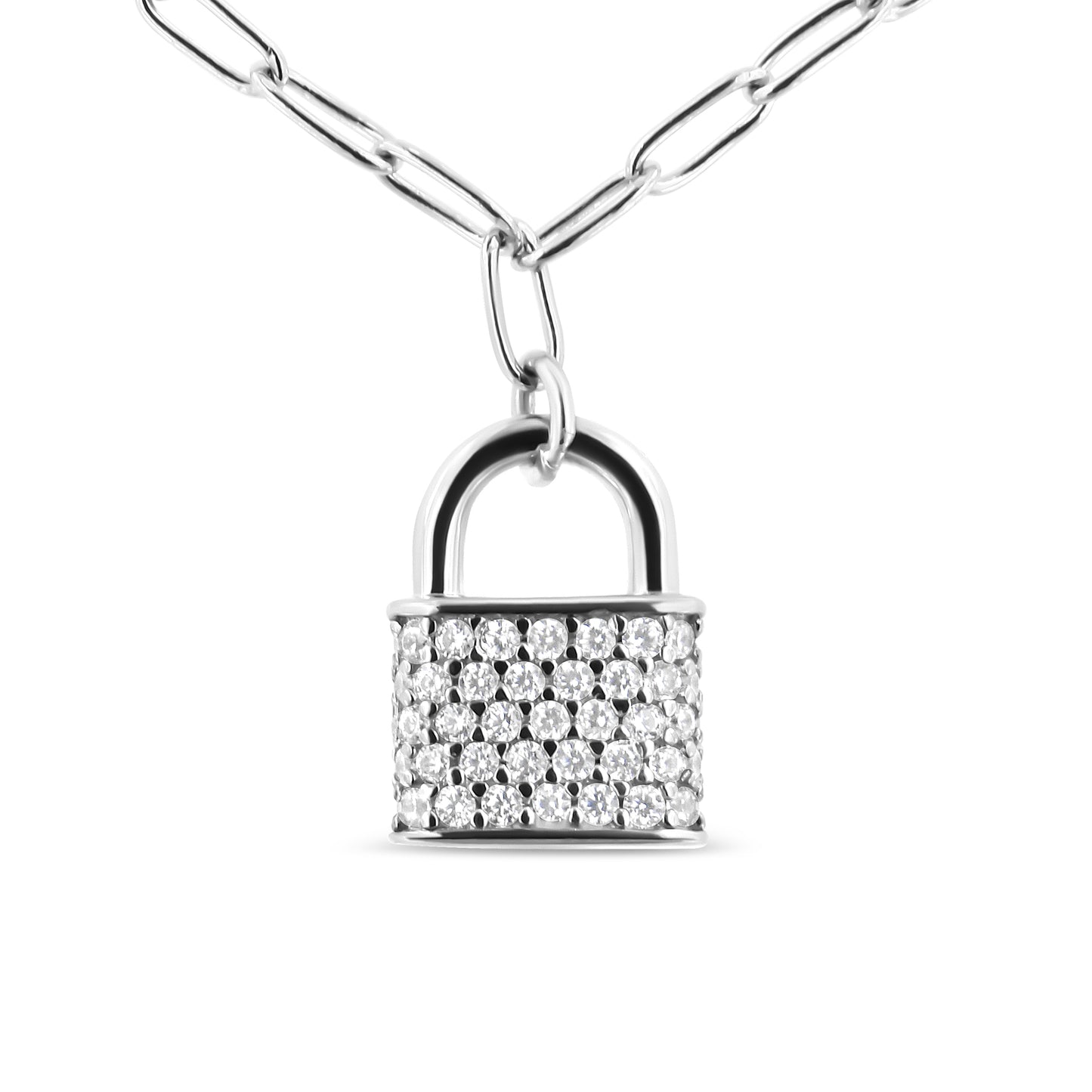 1/4 cttw Diamond Lock Pendant on a Paperclip Chain in Sterling Silver