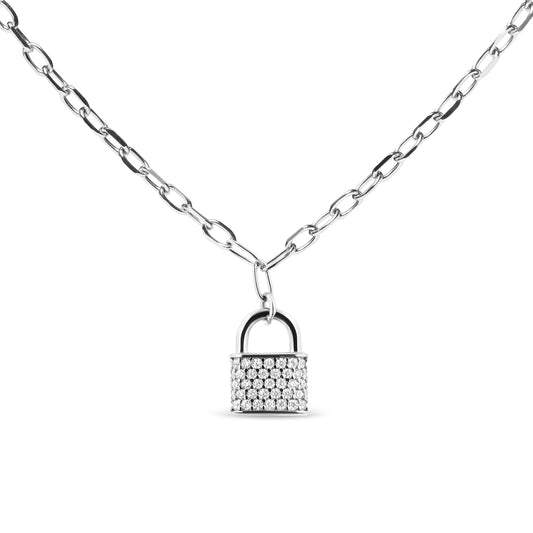 1/4 cttw Diamond Lock Pendant on a Paperclip Chain in Sterling Silver