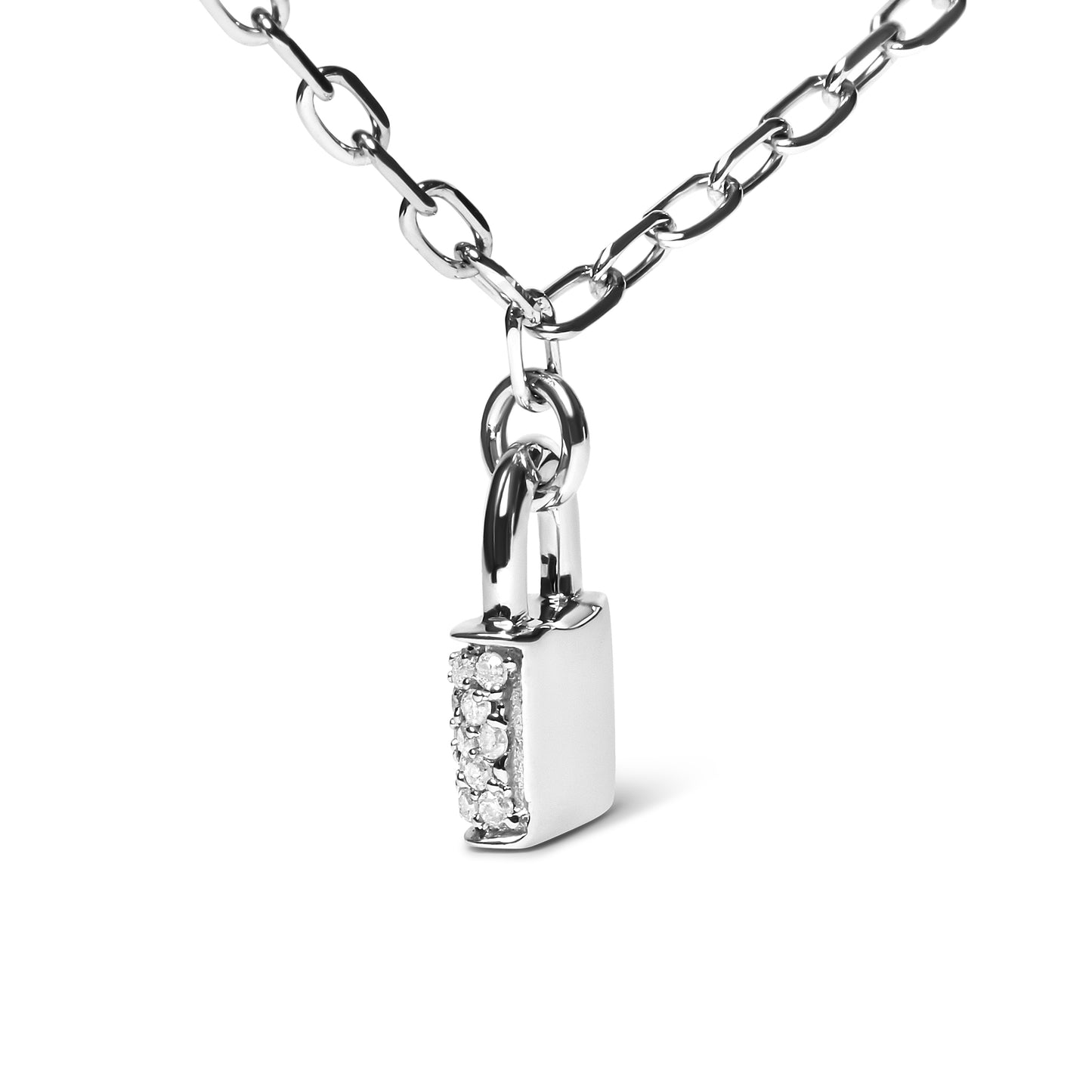 1/4 cttw Diamond Lock Pendant on a Paperclip Chain in Sterling Silver